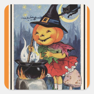 Halloween Pumpkin Witch Girl Vierkante Sticker