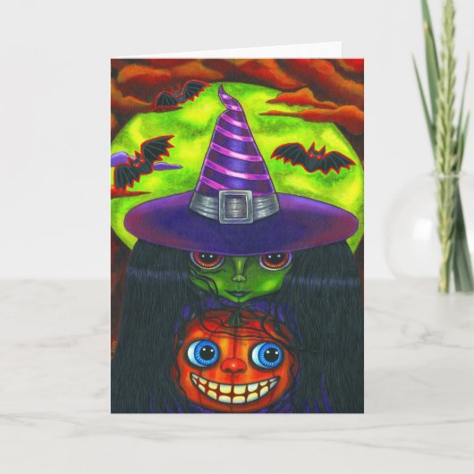 Halloween Pumpkin Witch Kaart (Voorkant)