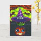 Halloween Pumpkin Witch Kaart (Gele Bloem)