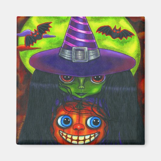 Halloween Pumpkin Witch Magnet (Voorkant)
