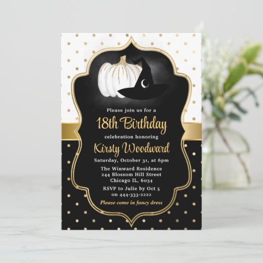 Halloween Pumpkin & Witch Pet 18th Birthday Kaart (Staand voorkant)