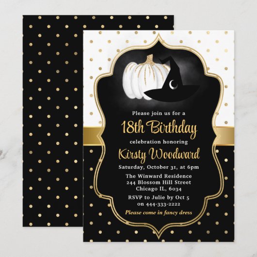 Halloween Pumpkin & Witch Pet 18th Birthday Kaart (Voorkant / Achterkant)