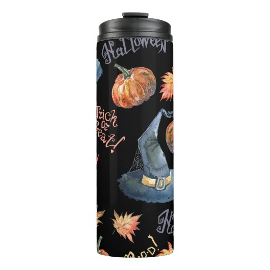 Halloween Pumpkin Witch Pet Pattern Thermosbeker (Voorkant)