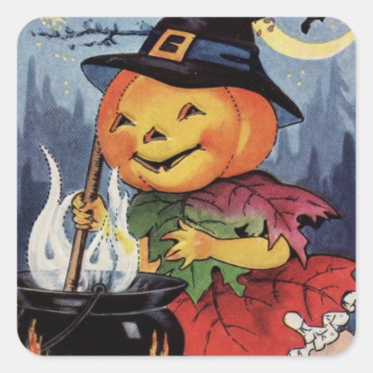 Halloween Pumpkin Witch Square Sticker (Voorkant)