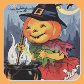 Halloween Pumpkin Witch Square Sticker