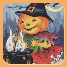  Halloween Pumpkin Witch Square Sticker