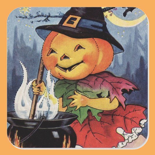 Halloween Pumpkin Witch Square Sticker