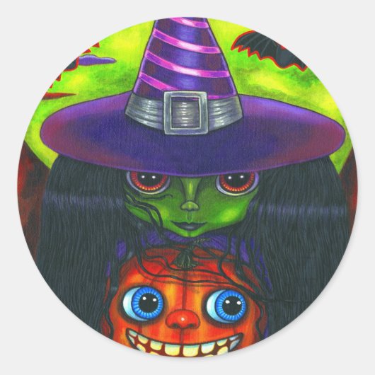 Halloween Pumpkin Witch Sticker (Voorkant)