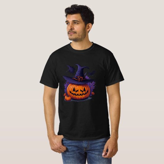 halloween pumpkin with a witch hat t-shirt (Voorkant volledig)