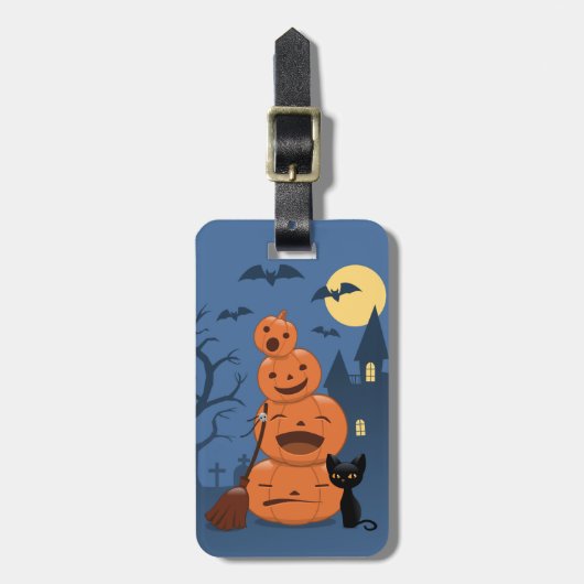 Halloween Pumpkins and Black Cat Bagagelabel (Voorkant verticaal)
