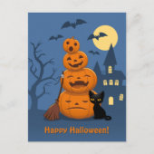 Halloween Pumpkins and Black Cat Briefkaart (Voorkant)