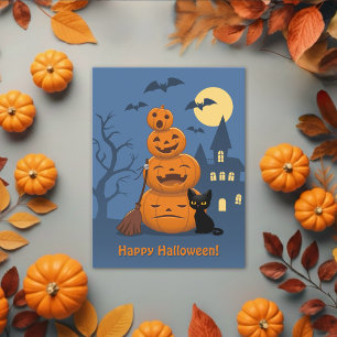 Halloween Pumpkins and Black Cat Briefkaart