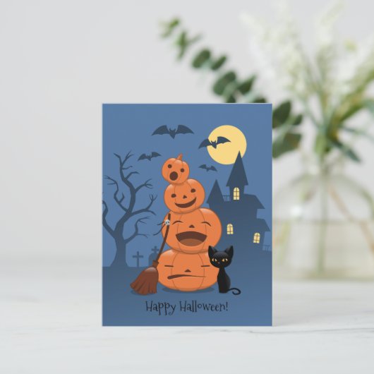 Halloween Pumpkins and Black Cat Briefkaart (Staand voorkant)