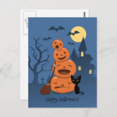 Halloween Pumpkins and Black Cat Briefkaart (Voorkant / Achterkant)