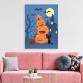 Halloween Pumpkins and Black Cat Canvas Afdruk (Insitu (Woonkamer))