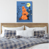 Halloween Pumpkins and Black Cat Canvas Afdruk (Insitu (Slaapkamer))