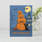 Halloween Pumpkins and Black Cat Feestdagenkaart (Staand voorkant)