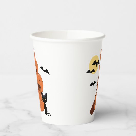 Halloween Pumpkins and Black Cat Papieren Bekers (Links)