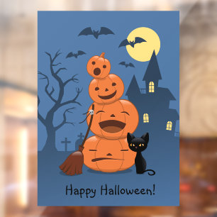 Halloween Pumpkins and Black Cat Raamsticker