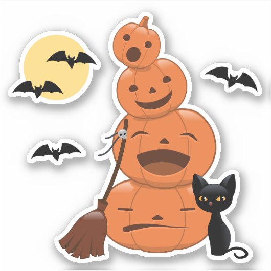 Halloween Pumpkins and Black Cat Sticker (Voorkant)