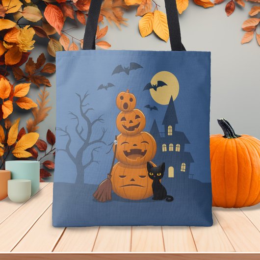 Halloween Pumpkins and Black Cat Tote Bag