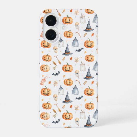 Halloween Pumpkins and Ghosts Pattern iPhone 16 Hoesje (Achterkant)