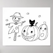 Halloween Pumpkins and Scarecrow Coloring Page Poster (Voorkant)