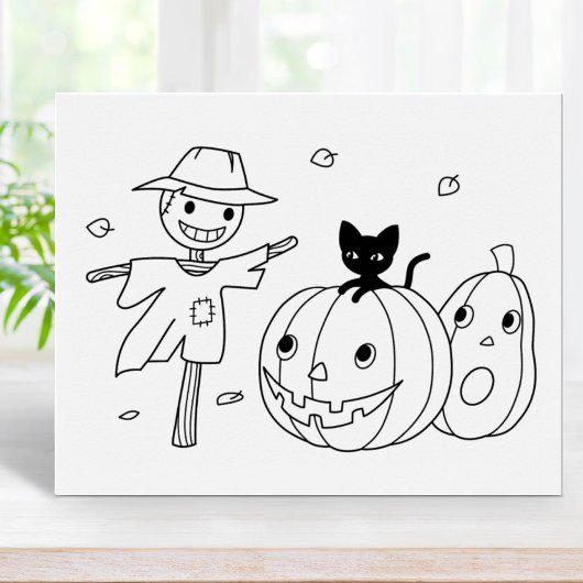 Halloween Pumpkins and Scarecrow Coloring Page Poster