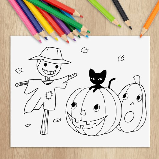 Halloween Pumpkins and Scarecrow Coloring Page Rubberstempel