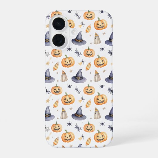 Halloween Pumpkins and Witch Hats Pattern iPhone 16 Hoesje (Achterkant)