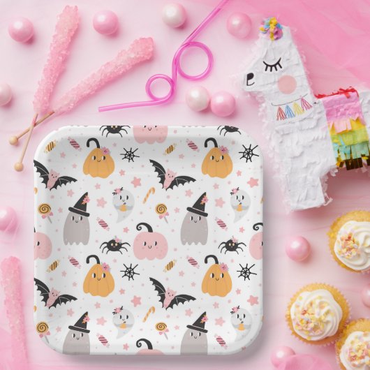 Halloween Pumpkins, Bats, Ghost, Spiders en Snoep Papieren Bordje (Feest)