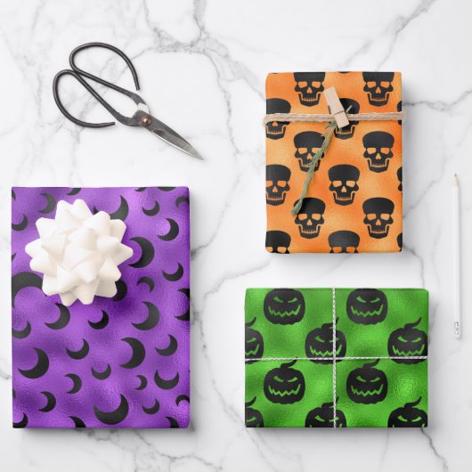 HALLOWEEN PUMPKINS BATS & SKULLS INPAKPAPIER VEL (Voorkant)