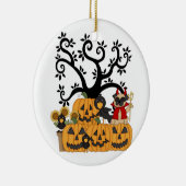 Halloween Pumpkins, Black Birds and Pug Dog Keramisch Ornament (Rechts)