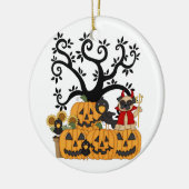 Halloween Pumpkins, Black Birds and Pug Dog Keramisch Ornament (Links)