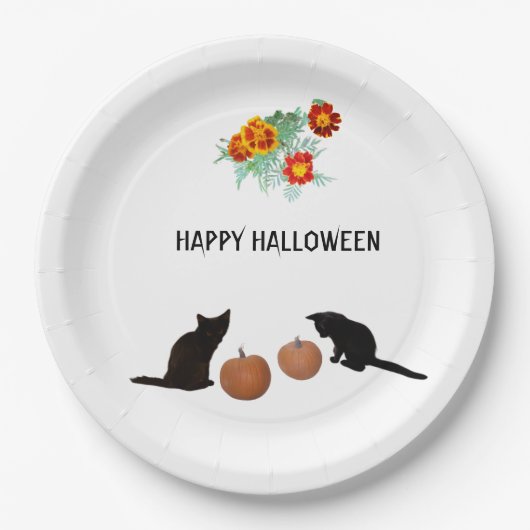 Halloween Pumpkins, Black Cats, Marigolds Papieren Bordje (Voorkant)