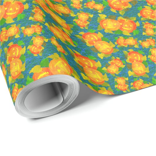Halloween Pumpkins Giftwrap: Oranje, groen, blauw Cadeaupapier (Rol Hoek)