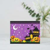 Halloween Pumpkins, Haunted House en Bats Briefkaart (Staand voorkant)