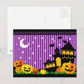 Halloween Pumpkins, Haunted House en Bats Briefkaart (Voorkant / Achterkant)