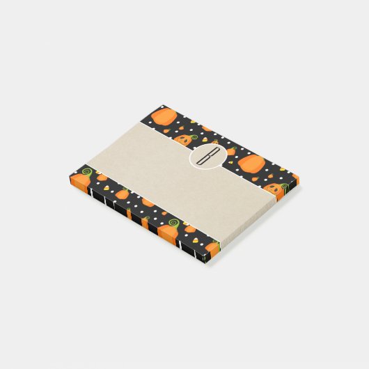 Halloween Pumpkins Kraft Rustic Monogram Post-it® Notes (Schuin)