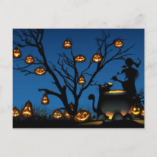 Halloween Pumpkins met heks Briefkaart