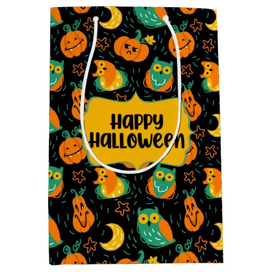 Halloween Pumpkins Moon Owls Gift Bag Medium Cadeauzakje (Voorkant)