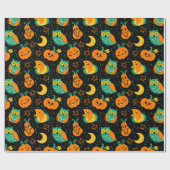 Halloween Pumpkins Moon Owls Wrapping Paper Cadeaupapier (Vlak)