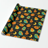 Halloween Pumpkins Moon Owls Wrapping Paper Cadeaupapier (Uitgerold)