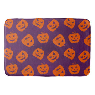 Halloween Pumpkins op Paars Achtergrondpatroon Badmat