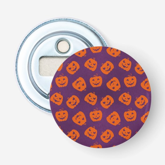 Halloween Pumpkins op Paars Achtergrondpatroon Button Flesopener (Voorkant)