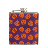 Halloween Pumpkins op Paars Achtergrondpatroon Heupfles (Voorkant)