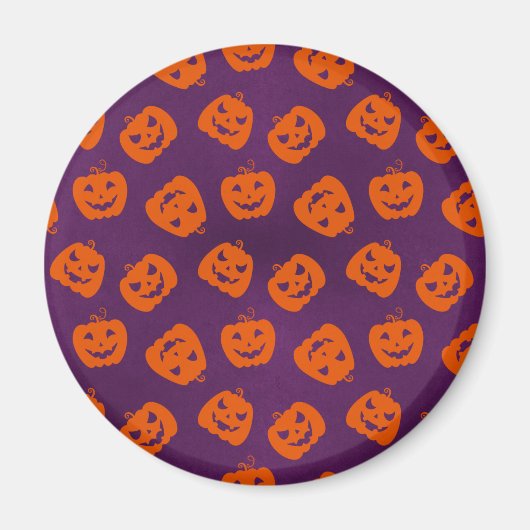 Halloween Pumpkins op Paars Achtergrondpatroon Magneet (Voorkant)