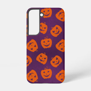 Halloween Pumpkins op Paars Achtergrondpatroon Samsung Galaxy Hoesje