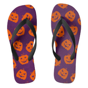 Halloween Pumpkins op Paars Achtergrondpatroon Teenslippers