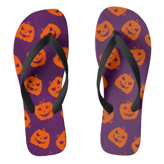 Halloween Pumpkins op Paars Achtergrondpatroon Teenslippers (Voetbed)